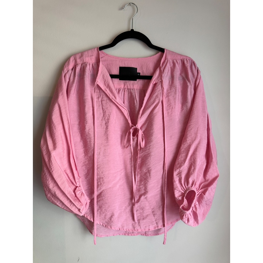 No. 6 Store Pink Balloon Sleeve Tie Front Peasant Blouse Top Size 0